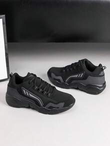 Chaussures de sport d'extérieur antidérapantes et respirantes pour hommes, style minimaliste formel en PU. Chaussures de course, couleur unie, chaussures basses quatre saisons, chaussures de tennis, chaussures en caoutchouc pour hommes, chaussures de course pour hommes - noir et gris - Voir 6