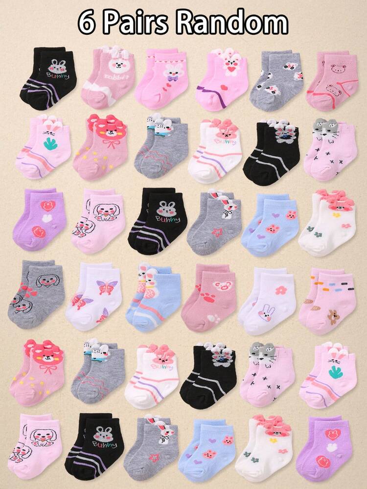 24/12/6 pares de calcetines de tobillo suaves para bebé, con diseños de conejo, flor, corazón, rayas y puntos, calcetines de princesa para niñas pequeñas, diseño jacquard multicolor, súper elásticos y cómodos para uso diario, de 0 a 36 meses, adecuados para ocasiones de primavera/verano, calcetines de cuarto, calcetines de bebé, calcetines de niña, calcetines de niño pequeño, calcetines jacquard, calcetines estampados, regalo de cumpleaños, regalo para niñas, serie de regalos de vuelta al colegio - Multicolor - Añade 9