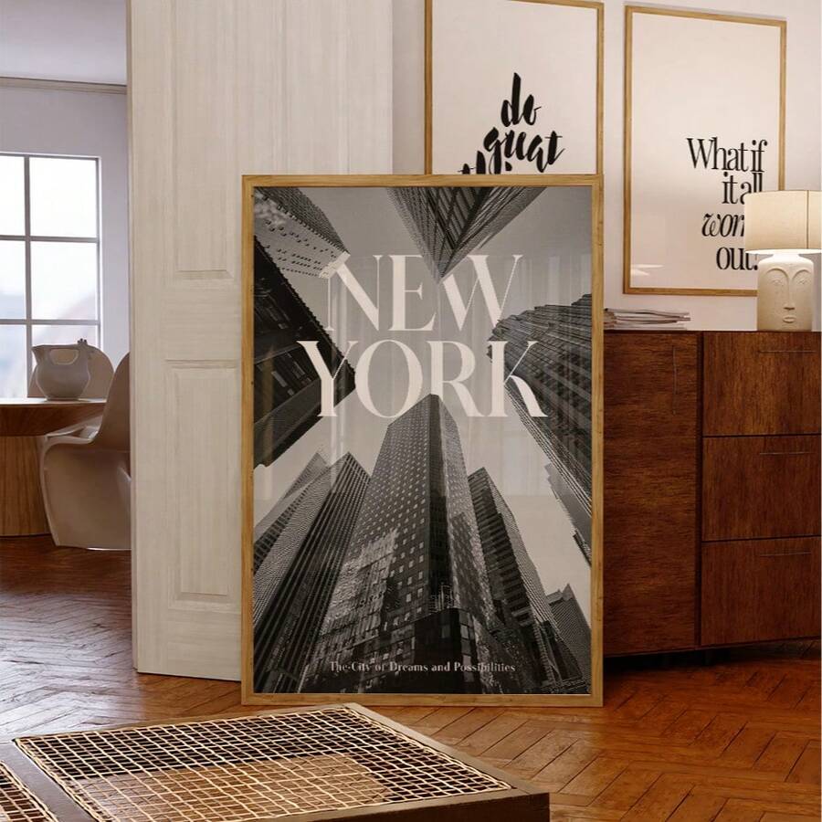 Tranh nghệ thuật không khung đen trắng phong cảnh thành phố New York, thiết kế chữ 'NEW YORK', tranh nghệ thuật đô thị tối giản, trang trí tường phong cảnh thành phố, phù hợp cho phòng khách, phòng ngủ hoặc ký túc xá, tranh vui nhộn, trang trí phòng, tranh treo tường. - Nhiều màu - Xem 1