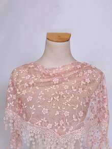 1PC Y2K Women's Lace Fringe Triangle Scarf - Elegant Shawl, Head Wrap, Waist Decoration & Boho Chic Layering Accessory For Versatile Outfits - Light Pink - View 2