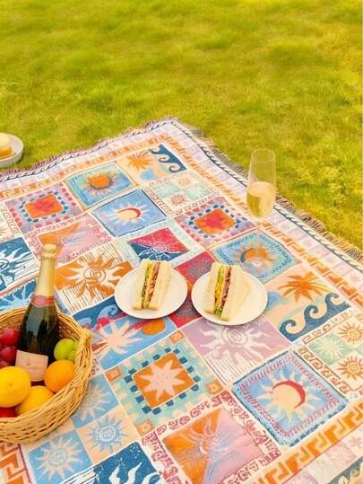 Outdoor Blanket Portable Thick Picnic Rug Sofa Cover Beach Throw Camping Mat Warm Blanket, Suitable For Photography Backdrop, Anti-Tear, Recreational Tablecloth, Wall Hanging
