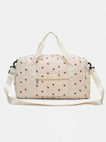 1pc Strawberry Pattern Corduroy Travel Bag, Large Capacity, Can Store Clothes And Electronics, With Separate Shoe Compartment And Waterproof Pocket, Adjustable Shoulder Strap, Suitable For Travel, Swimming, Sports And Fitness - Multicolor - View 12