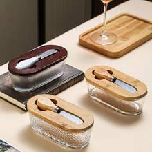 1个带密封盖和黄油刀的玻璃黄油碟，容量300毫升/10.15盎司，可保存黄油 - 适用于台面和冰箱储存 - 带盖冰箱黄油碟 - 台面黄油架 - 带盖黄油碟 - 彩色 - 查看 3