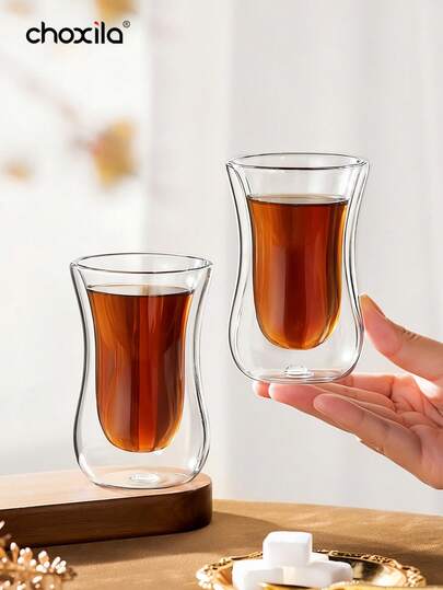 choxila 1pc Double-Layer Glass Arabian Red Tea Cup - Tulip Shaped Coffee Cup, Floral Tea Cup, Heat-Resistant Transparent Turkish Red Tea Cup, Suitable For Afternoon Tea, Coffee Drinking And Daily Use