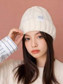 1pc Women's Multicolor Knit Hat, Warm & Windproof, Casual & Elegant, Autumn/Winter Crochet Embroidery Knitting Hat, Stylish Versatile Warm Knit Hat, Suitable For Fall/Winter Women's Autumn/Winter Japanese Alphabet Bunting Hat Fashion Multi-Purpose Pullover Hat, Women's Influencer Ear Flap Head Cover Warm Cold Hat - A - View 5
