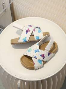 Kids Fashion Versatile Casual Sandals, Girls Soft Bottom Comfortable Printed Cute Hook And Loop Sandals, Toddler Walking Shoes - White - View 6