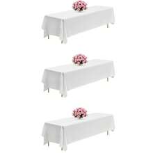 3 Pack White Tablecloths - Rectangle 90 X 132 Inch, Wrinkle Resistant Polyester Table Covers For 6 Foot Table, Perfect For Wedding, Party, Banquet - trắng - Xem 1