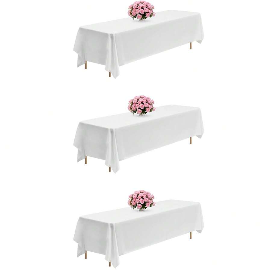 3 Pack White Tablecloths - Rectangle 90 X 132 Inch, Wrinkle Resistant Polyester Table Covers For 6 Foot Table, Perfect For Wedding, Party, Banquet - trắng - Xem 1