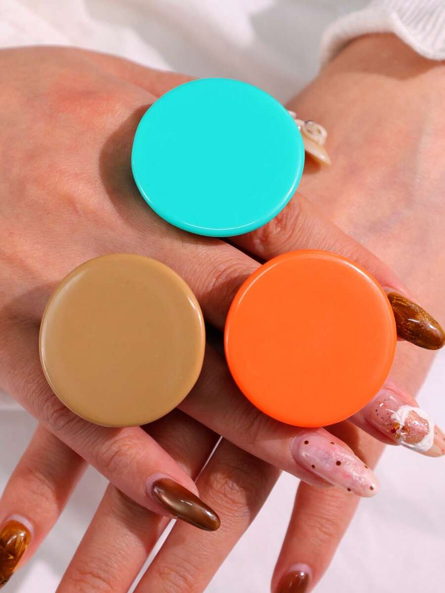 3 buah/Set Cincin Resin Berwarna-warni Geometris Elegan, Mewah, Berkilau, Unik, Halus, Kreatif, Indah, Serbaguna, Kelas Atas, Cocok untuk Pemakaian Sehari-hari Wanita, Festival, dan Pesta - MultiWarna - View 1