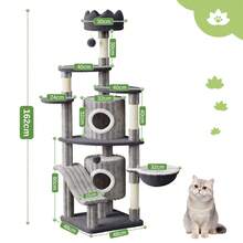 DOGAT Tall Cat Tree Tower 162cm 64 Inch Large Multi Level Indoor Cat Tree With Scratching Posts Condos Hammock Crown Bed Activity Centre For Kittens Multiple Cats And Apartments - Grey - Grey - View 3