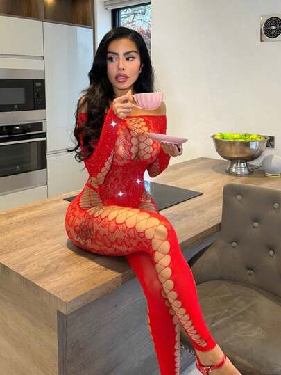 1pc Sexy Lingerie With Floral Pattern, Breathable And Alluring, Suitable For Dates