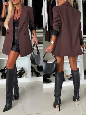 Women's Elegant Double-Breasted Long Sleeve Lapel Blazer