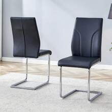 Dining Chairs Made Of Black PU Material, Set Of 2. Chair Legs Made Of Silver Metal. Suitable For Offices, Restaurants, Kitchens, Conference Rooms And Other Environments. - Black - View 3