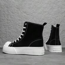 Men's Fashionable Casual Boots, Canvas & Denim Upper Material, Soft & Flexible, Adjustable Lacing For Customized Fit, Flexible & Shock-Absorbing Sole, Versatile For Daily Wear - Black - View 9