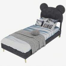 Modern And Minimalist Upholstered Bed With Soft Cartoon Pattern Headboard, 90 X 200 Cm, Grey, Multifunctional Bedroom Furniture, Low Slatted Base Without Storage (Without Gas Spring), Mattress Not Included. - Gray + Fabric + Metal + Memory Foam - View 9