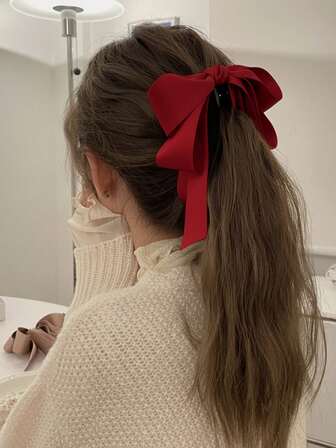 1pc Women's Burgundy Red Layered Bow Satin Hair Clip, Elegant Ponytail Hair Accsesories For Women Suitable For Daily, Date, Going Out, Dinner Claw Clips Hair Claws Hair Barrettes,Red Bows, Cute Hair Accerssories Valentine's Day Christmas Thanksgiving Day