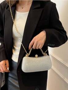 Niche Temperament Box Bag, Autumn And Winter New Fashion Chain Banquet Bag, Sparkling Diamond Women's Shoulder Crossbody Bag, Fashionable Women's Gold Chain Shoulder Bag, Evening Dress Bag, Women's Handbag, Women's Luxury, Women's Style New Fashion Handheld Handbag, Small Square Diagonal Cross Shoulder Party Bag, Polyester Leather - Multicolor - View 9