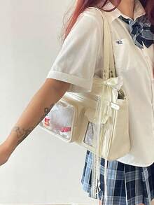 Y2K Vintage Large Capacity Transparent Badge Corn Road Messenger Bag, Suitable For Street Fashion, Shopping, Commuting, Gifts, Parties, Anime Conventions, Versatile Shoulder/Crossbody Bag - Beige - View 4