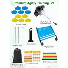 Speed Agility Training Equipment Set - 20ft Agility Ladder, 10 Disc Cones, Resistance Parachute, 5 Resistance Bands Carry Bag Soccer Basketball Fitness Drills Adults - Blue - View 3