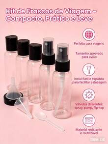 Kit With 10 Travel Bottles - Shampoo, Cream, Soap And Personal Care Items - Perto - Xem 8