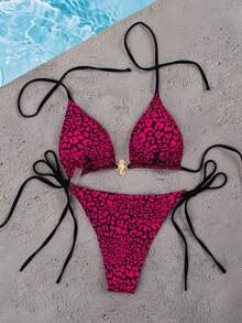 wohenmeili 吊带豹纹时尚夏季比基尼套装 - 蒙特內紅 - 查看 10