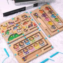 Magnetic Color & Number Maze, Wooden Color Sorting Maze, Color Matching & Counting Puzzle Board, Montessori Matching & Counting Game, Montessori Fine Motor Skills Development Toy - Multicolor - View 2