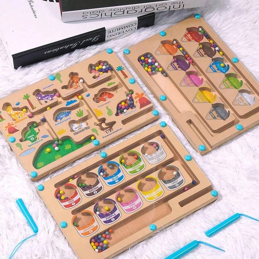 Magnetic Color & Number Maze, Wooden Color Sorting Maze, Color Matching & Counting Puzzle Board, Montessori Matching & Counting Game, Montessori Fine Motor Skills Development Toy