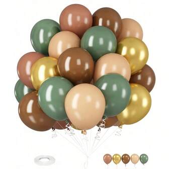 50/25 globos en combinación de colores marrón, dorado y verde, adecuados para bodas de género neutro, fiestas de cumpleaños, baby showers, celebraciones festivas, decoración con globos, decoración de fondo para cualquier ocasión, incluye herramienta para atar