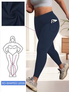 Quần legging bó sát cạp cao, không xuyên thấu, có túi dành cho nữ cỡ lớn, quần legging thể thao cạp cao dáng lửng có túi, quần chạy bộ bó sát, quần thể thao mùa xuân. - Màu xanh hải quân - Xem 4