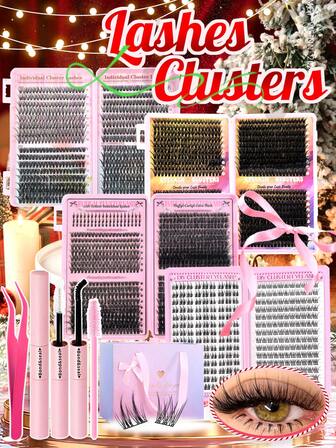 800/666/640/280pcs Fluffy Curly DD Curl 9-16mm Mixed DIY Eyelash Extension Kit, DIY Lower Lashes, Lash Book, High Capacity Soft Individual Lashes To Create Voluminous Natural Y2K Style, Long-Lasting DIY Lash Glue, DIY Lash Tweezers And Brush (Lower Lashes+30D+40D+50D+60D+80D+100D) Lash Cluster Set, Eyelashes, False Eyelashes