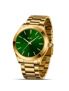 BIDEN 1 件男士防水不锈钢表带模拟石英手表，简约商务手表，男士礼物 - 金色 - 查看 13