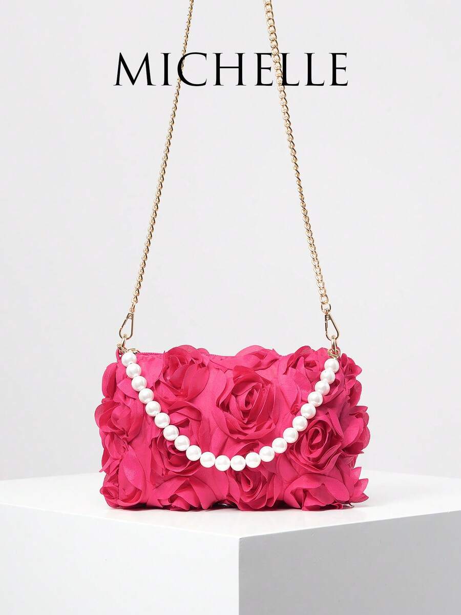 Túi xách nữ, Túi ngọc trai, Túi đeo chéo nữ, Túi hoa, Túi dự tiệc cưới, Túi dạ hội, Phụ kiện dạ hội, Đồ dùng đám cưới, Túi xách nữ thanh lịch, Quà tặng nữ, Túi Giáng sinh, Túi ngày Valentine (Mẫu ngẫu nhiên) - Màu Hồng Tươi - Xem 1