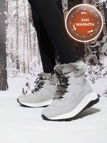 Women's Winter Snow Boots Waterproof Ankle Booties, Ladies Comfortable Boots Outdoor Christmas Festival Black  Boots - 灰色 - 查看 7