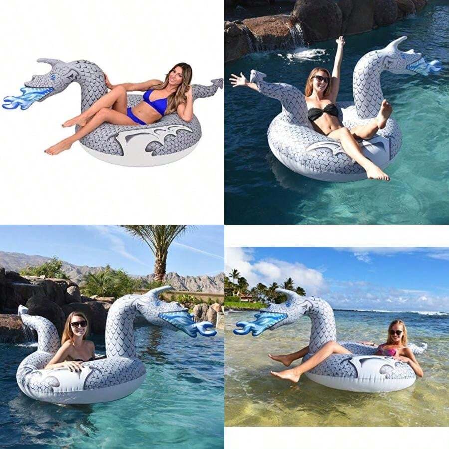 GoFloats Dragon Party Tube - Balsas inflables – Elige Entre dragón de Fuego y dragón de Hielo, flotadores de Piscina(Ice Dragon Party Tube) - Multicolor - Ver 1