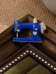 1 件复古珐琅镶嵌水钻缝纫机胸针，女士日常服装配饰，欧美风格 - 黑色 - 查看 11