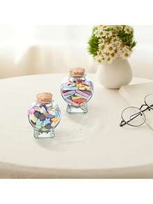 1/5/10个装迷你心形玻璃瓶，80毫升，透明玻璃罐，带软木塞，适用于DIY许愿漂流瓶工艺品、情人节礼物 - 彩色 - 查看 5