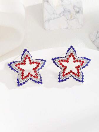 זוג אחד עגילי כוכב ליום העצמאות האמריקאי, מתאימים ללבוש יומיומי לנשים כמתנת יום העצמאות
