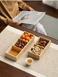 Modern Minimalist Tea Set, Plaid Fruit Plate, Snack & Dried Fruit Tray, Bamboo Plate, Divided Plate, Hot Pot Side Dish Plate - Multicolor - View 4