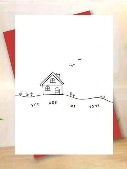 1 pieza Tarjeta del Día de San Valentín conmovedora, "TÚ ERES MI HOGAR", ilustración de una casa dibujada a mano con texto, adecuada para esposa, esposo, novio, novia, tarjeta única, tamaño 17*24cm/6.69*9.45 pulgadas, papel resistente, impresión vibrante