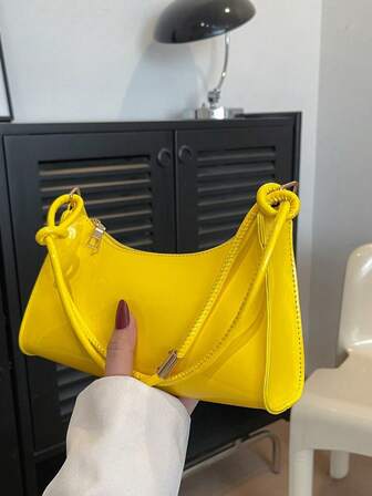 Ny moderiktig enkel armhålsväska, spegelgul slät nischbaguetteväska, halvmåneväska, lätt affärsmässig axelväska, lämplig för kvinnliga högskolestudenter, nybörjare och tjänstemän, idealisk för kontor, universitet, arbete, affärer, pendling, utomhus, resor, utevistelse