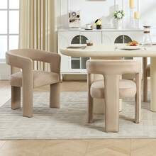 JIEMAX Modern Minimalist Khaki Velvet Dining Chairs – Plush Upholstered Seat With Wide Integrated Armrests & Sturdy Thick Block Legs, Stylish Accent Chairs For Dining Room, Living Room, & Home Office - 卡其色 - 查看 2