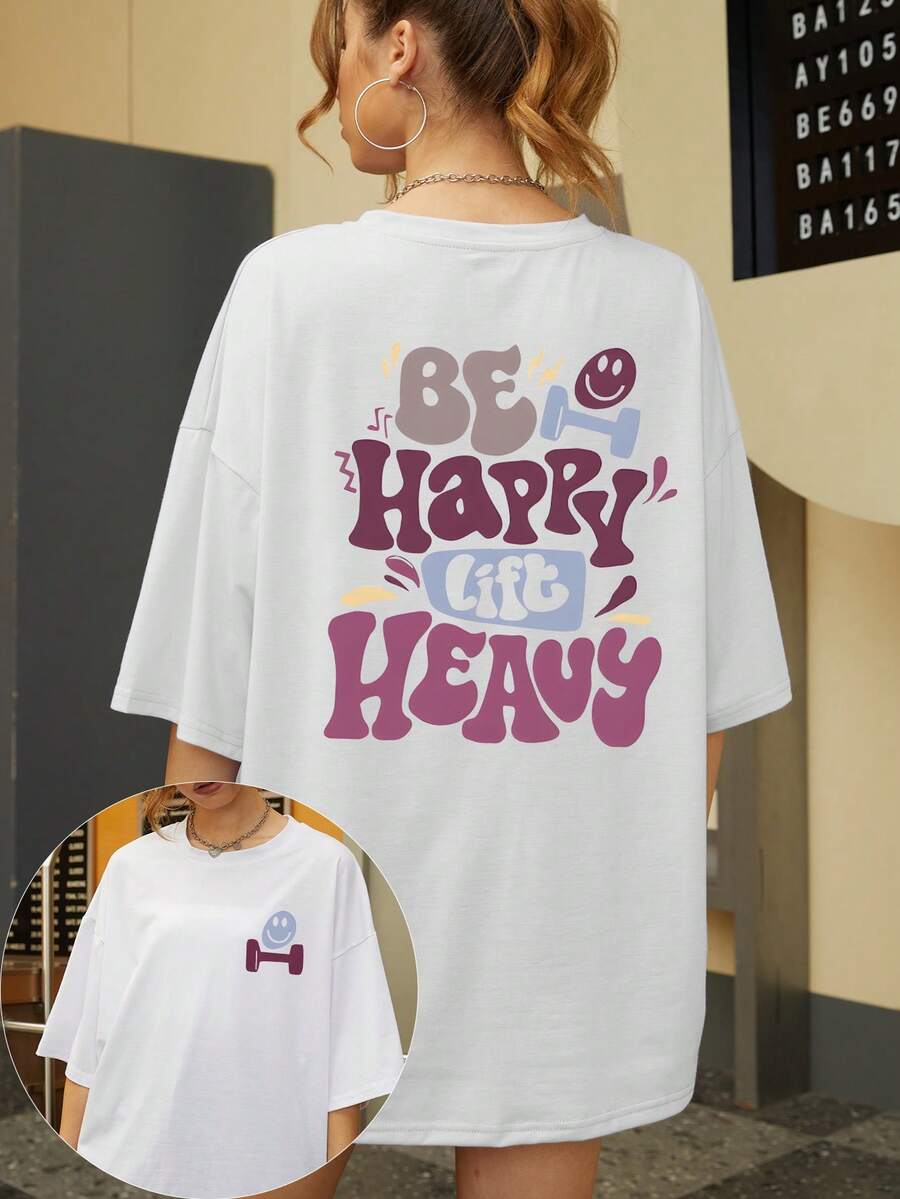 送给健身爱好者的趣味礼物，健身T恤，趣味举重图案T恤，短袖圆领设计，经典白色，适合日常休闲、健身锻炼，四季皆宜，夏季穿着 - 白色 - 查看 1