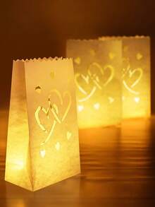 10个装 Homemory 情人节白色灯袋，饰有心形图案，升级防潮蜡烛袋，适用于婚礼、万圣节、感恩节、圣诞节和派对茶蜡。 - 白色愛心 - 查看 4