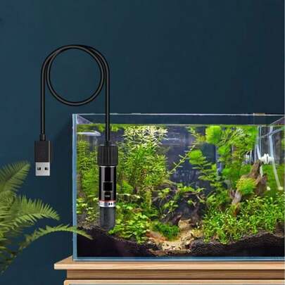 1个10W USB供电迷你鱼缸加热器，恒温26°C (78°F)石英防爆潜水式鱼缸加热器，适用于小型鱼缸