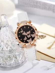 5/4 Stücke Mädchen modische und elegante Schmetterling Muster Quarz Uhr, geeignet für Mädchen zum Tragen, kombiniert mit Schmetterling Schmuck Halskette, Armband und Ohrring Set, ist die perfekte Wahl für Mädchen Geburtstag/Feiertag Geschenke, geeignet für den täglichen Gebrauch wie Schulrückkehr, Partys und Reisen. Weihnachtsgeschenke, Abschlusszeit, Valentinstag, perfekte Geschenke für Mädchen - Verschiedenfarbig - Übersicht 7