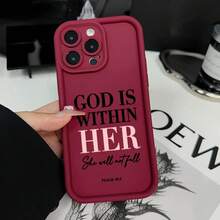 God Is Within Her Phone Case For IPhone 16 15 14 Pro Max 13 12 11 XR XS Plus E Shockproof Drop Protection Rugged Durable Silicone Cover Cellphone Protective Compatible With Samsung Galaxy S26/A53 - 酒紅色 - 查看 2