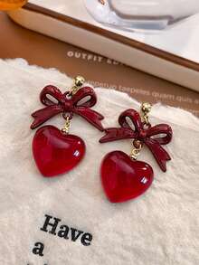 1 件时尚红色蝴蝶结吊坠项链，适合女性日常佩戴 - 彩色 - 查看 6