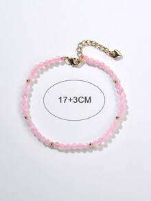1pc 18K Gold Plated Natural Rose Quartz Faceted Bead Bracelet - Rose Quartz - View 4