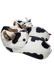 Pantuflas suaves y divertidas con forma de vaca, para dama - Negro - Ver 3