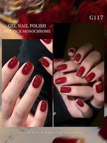 XEIJAYI 1Pc 15Ml Red Glitter Gel Nail Polish Nail Art Varnishes Gel Lacquer Coat LED Nails Manicure Design UV Gel Varnish Soak Off - Red - View 6